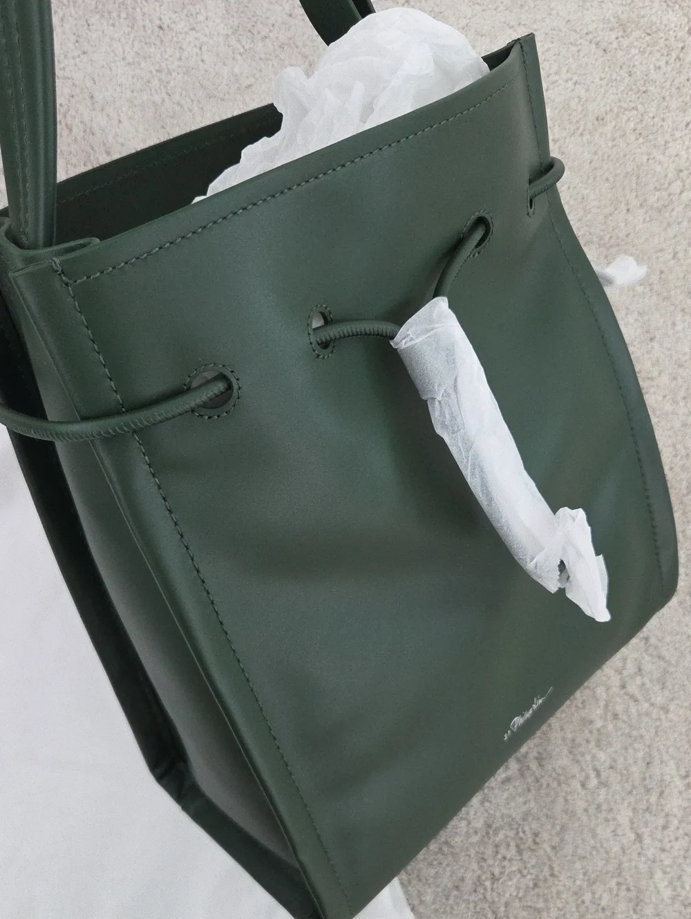3.1 Phillip Lim Forest Green Leather Drawstring Tote Bag NWT